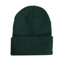 Close-up of the dark green knit texture and folded cuff on this warm beanie hat - Dark Green