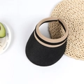 Detailed top view of a kids straw sun hat showing the fine black and beige woven textures - Adult (56-58cm) / Black