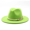 Détail du chapeau fedora en laine vert fluo avec corde tressée et boucle dorée - Vert Fluorescent