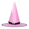 Pink luminous wizard hat with wide brim, black ribbon and sparkling rhinestone buckle - One Size / Non-glowing Silver Buckle Pink