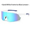 Cycling sunglasses with matte white frame, ice blue lenses and blue rubber temples - Matte White Frame Ice Blue Mirror Lens