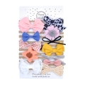 Set of 10 elastic baby bow headbands in pink, blue, and yellow on display card - Set No. 106