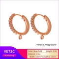 Rose gold brass hoop earrings with micro-set zircons and a small DIY hanging loop - Vertical Ring / Rose Gold