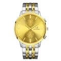 Business men's quartz watch with gold and silver steel strap and large gold dial - Gold