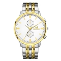 Luxury men's quartz watch with two-tone silver and gold steel strap and white dial - White