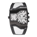 Orologio al quarzo da uomo con cinturino in pelle, doppio fuso orario e cassa nera - Bianco