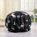 Waterproof double-layer shower cap in black featuring cartoon unicorn and rainbow prints - Black Large Unicorn