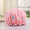 Pink waterproof shower cap with unicorn cartoon prints and elastic ruffled edge - Pink Large Unicorn