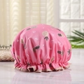 Pink double-layer waterproof shower cap with pineapple print and elastic frill edge - Pineapple Pink