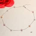 Close-up of multicolor freshwater pearl necklace with silver chain on textured fabric - Multi-color Style (4#)