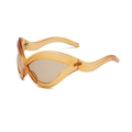 Futuristische oversized cat eye zonnebril met amberglas en golvende textuur - Transparant Geel Frame Lichttheeglazen
