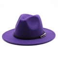 Deep purple wool felt fedora hat with a wide brim and black belt buckle band - M (56-58cm) / Purple