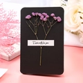 Close-up of black greeting card with purple dried flowers and Especially for you banner - Purple Gypsophila - Black Card