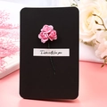 Detail of black greeting card with three pink paper roses and 'Especially for you' text - Pink Rose - Black Card