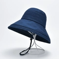 Navy blue wide brim sun hat for women with adjustable chin strap and breathable fabric - M(56-58cm) / Navy Blue (20I010)