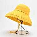 Bright yellow wide brim sun hat for women with adjustable windproof strap for beach use - M(56-58cm) / Yellow (20I010)