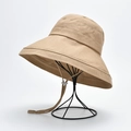 Khaki wide brim sun hat for women with adjustable windproof cord and breathable fabric - M(56-58cm) / Khaki (20I010)