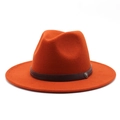 Burnt orange wool fedora hat with wide brim and brown leather band for men and women - M (56-58cm) / Rust red