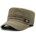 Olive green vintage canvas cadet hat featuring side leather patch and metal rivet - Army Green