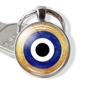Blauer Evil Eye Schlüsselanhänger mit goldener Textur und robustem Metallring - Goldbasis Blaues Auge (JY006346-3)