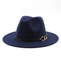 Classic dark blue wool fedora hat with wide brim and elegant gold heart metal accent - M (56-58cm) / Navy Blue