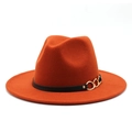 Detail of the orange wool fedora with a black leather band and gold chain decoration - M (56-58cm) / Rust red