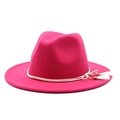 Hot pink wide brim wool fedora hat with white rope band and fringe tassels decoration - Rose Red