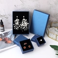 Linen texture navy blue jewelry gift box collection for rings, earrings and necklaces - 5*5*3cm With Sponge / Royal Blue