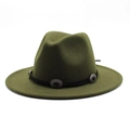 Chapeau fedora vert olive avec ruban en cuir noir et décoration florale en métal - Vert Armée