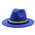 Close-up of royal blue fedora hat featuring an intricate sequin band and fringe detail - Sapphire Blue