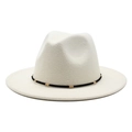 Elegant white wool fedora hat with a flat brim and black gold-beaded decorative band - M(56-58cm) / White