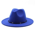 Detailed texture of royal blue wool felt fedora with gold-threaded black decorative band - M(56-58cm) / Sapphire Blue