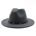 Detailed texture of dark grey wool felt fedora with gold metal buckle band trim - M(56-58cm) / Dark Gray