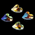Pack of 4 heart-shaped AB iridescent crystal glass charms in yellow amber hue - 17MM Crooked Heart
