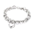 Minimalist silver stainless steel chunky chain bracelet with a polished heart pendant - Heart Charm Style (KB129273-Z)