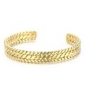 Bracciale rigido aperto da 9mm in acciaio inossidabile dorato con trama a spiga lucida - Stile Intrecciato a Spiga di Grano Oro (KB157282-KFC)