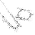 Minimalist double-layered stainless steel necklace and bracelet set with heart charms - Steel Color Set (KS188054-Z)