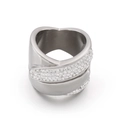 Anello cuore incrociato in acciaio inossidabile argento con pavé di cristalli - US 6 / Argento Vuoto Croce Cuore (KR28356-K)
