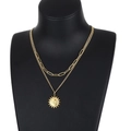 Gold stainless steel double layer necklace with sun god pendant on black mannequin - Gold Style (KN201277-Z)