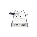 Αστεία καρφίτσα σμάλτου λευκή γάτα με πανό I'M FINE σε ασπρόμαυρο φινίρισμα - I'M FINE Στυλ Σχέδιο Γάτας (xz5780)