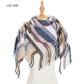 Châle d'hiver à rayures et glands en bleu marine, gris et beige en maille épaisse - Bleu Rose (FS2-04#)