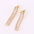 Sparkling gold fringe earrings with baguette cut cubic zirconia in a linear drop design - White