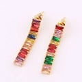 Rainbow rectangular zircon long drop earrings with colorful crystals and gold plating - Colorful