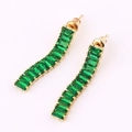 Elegant gold-tone tassel earrings with emerald green baguette-cut crystals - Green