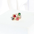 Detail of gold-plated multi-layer ring with five colorful oval stones on white stone base - Multi-color Gemstone Style (Style 2)