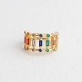 Rainbow gemstone gold-plated open ring featuring rectangular and round cut crystals - Wide Band Multi-color Eternity Style (Style 8)