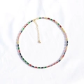 Rainbow gemstone necklace with gold chain and colorful rectangular crystals - Gold Square Zircon Rainbow Style (XL0026金)