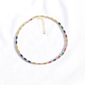 Golden necklace with vibrant multicolor rectangular zircons on white fabric - Gold Round and Square Zircon Style (XL00027金)