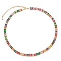 Rainbow gemstone necklace with multi-colored rectangular zircon stones in gold finish - Gold Wide Rainbow Tennis Style (XL00028金)