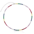 Collier tennis en zircone arc-en-ciel avec chaîne réglable argentée pour femme - Chaîne Tennis Argent avec Pierres Colorées (XL00029银)